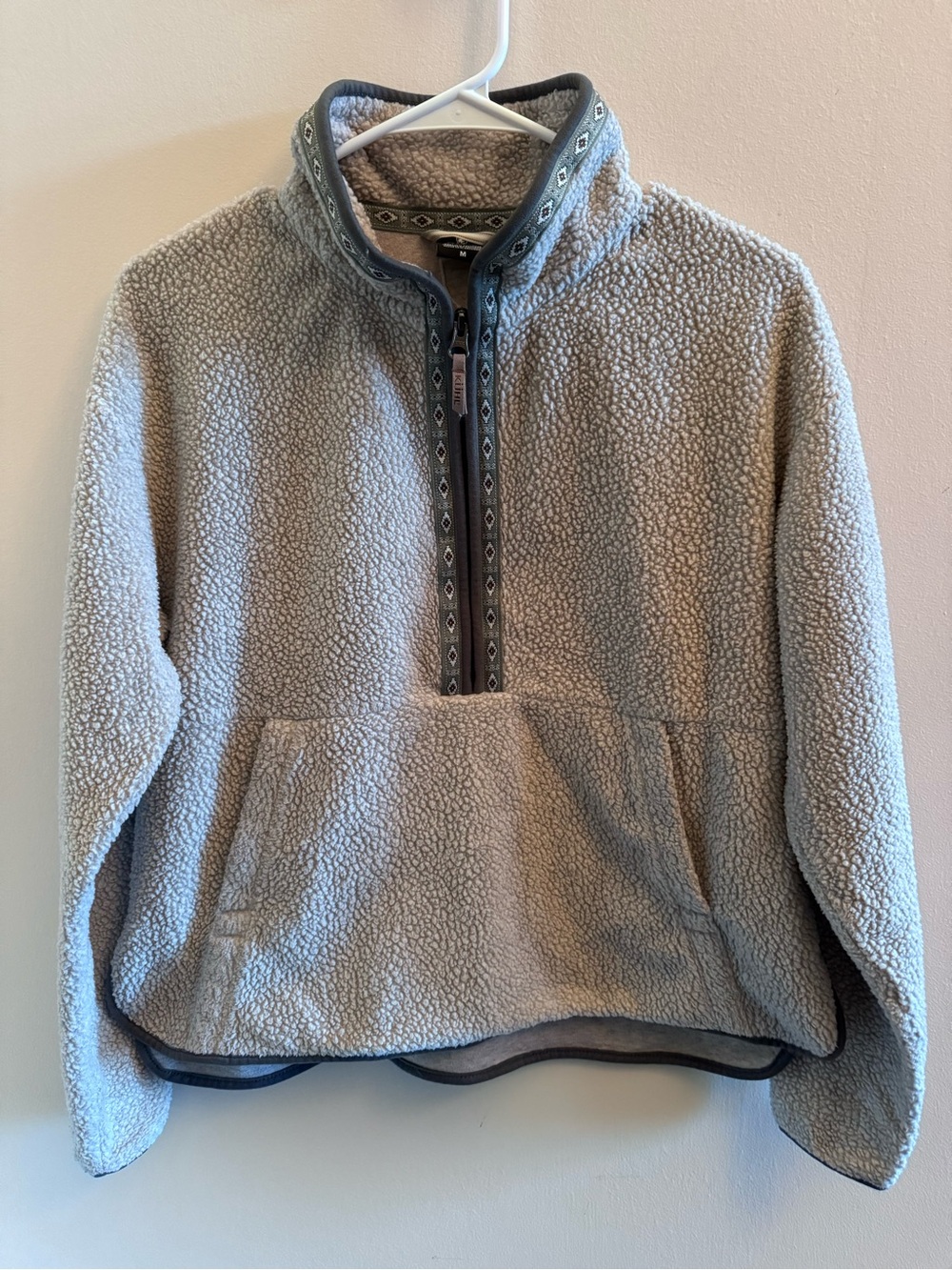 Kuhl Womens M Sherpa Fleece Pullover Quarter Zip Kangaroo Pocket Aztec Trim